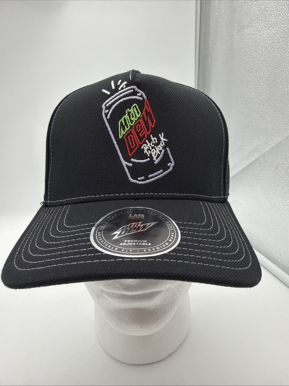 Mountain Dew Pitch Black Baseball Hat Promo Swag Adustable Embroidered New